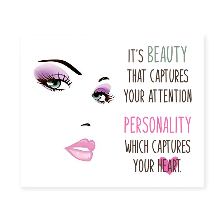 Beauty Captures Your Attention- Inspirational Quotes Wall Art -10 x 8" Makeup Face Silhouette Print -Ready to Frame. Home-Girls Bedroom-Studio-Salon Decor. Inspire Confidence in Teens &amp; Women!
