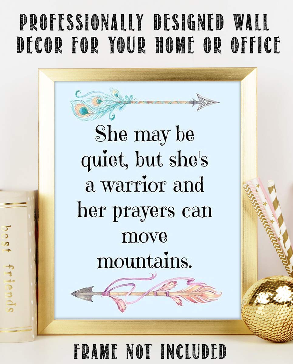 She May Be Quiet- Prayer Warrior Moves Mountains- 8 x 10" Spiritual Wall Decor. Modern Typographic Print-Ready to Frame. Home- Office D?cor. Great Christian Gift. Inspiring Reminder-Power of Prayer.