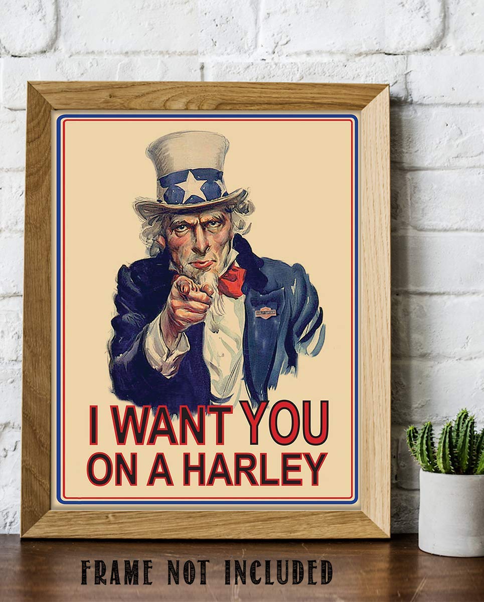 Uncle Sam-"I Want You On A Harley"- Quotes Sign- 8 x10"