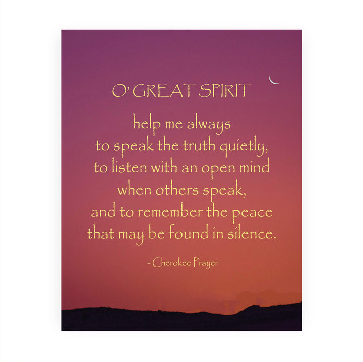 O Great Spirit A Cherokee Prayer - Native American Wall Art -8 x 10" Southwest Sunset Print w/Moon Image -Ready to Frame. Inspirational Home-Office-Classroom-Library-Western Decor. Great Gift!