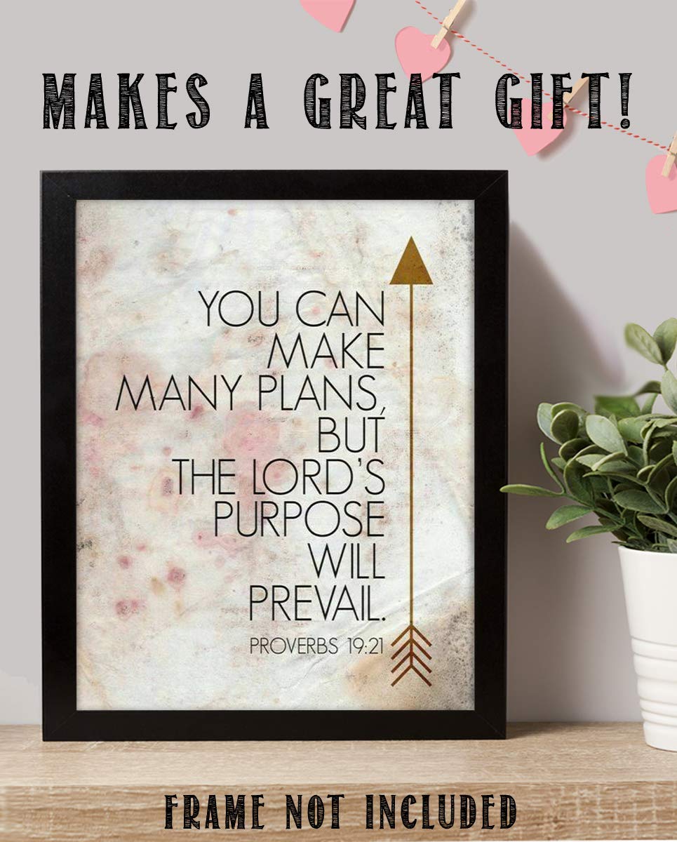 Proverbs 19:21-"You Can Make Many Plans-Lord Will Prevail"-Bible Verse Wall Art- 8x10"- Scripture Wall Print-Ready to Frame. Distressed Parchment Print Design. Home Decor-Office D?cor-Christian Gifts.