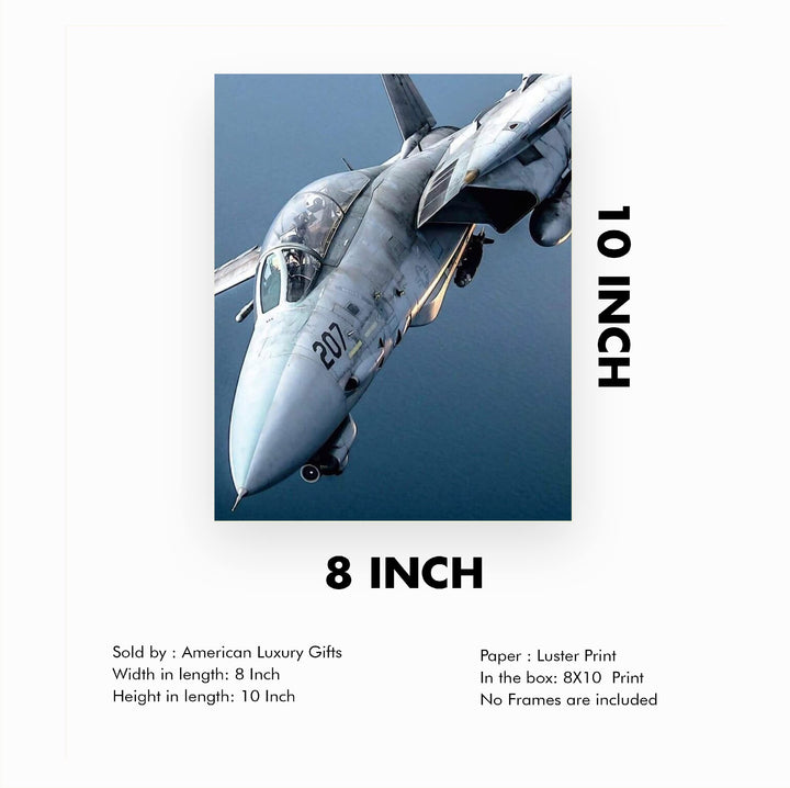 F-14 Tomcat Fighter Jet -8 x 10" US Air Force - American Military Aircraft Wall Print -Ready to Frame. Home-Office-Garage-Shop-Man Cave Decor! Great Gift for Active Duty Military &amp; Veterans!