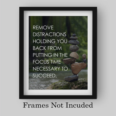Remove Distractions From Holding You Back Spiritual Quotes Wall Art-8 x 10" River Stones Photo Print-Ready to Frame. Inspirational Home-Office-Yoga Studio-Dorm Decor. Great Zen Gift for Motivation!