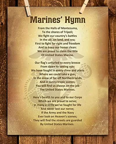 Marine Corps Hymn- Song Wall Art w/Logo Silhouette- 8 x 10"