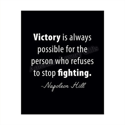 Napoleon Hill Quotes-"Victory Is Possible for Those Who Stop Fighting" Inspirational Wall Art -8 x 10" Modern Typographic Print-Ready to Frame. Motivational Decor for Home-Office-Gym-School.