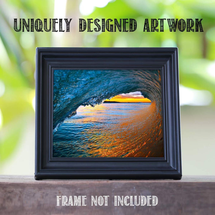 Sunset Wonder Wave - Inside the Pipe - 8 x 10 Print Wall Art - Ready to Frame. Modern Home D?cor, Office D?cor &amp; Wall Prints for Beach- Surfing Themed Wall Decor. Makes a Perfect Gift for Ocean Lovers