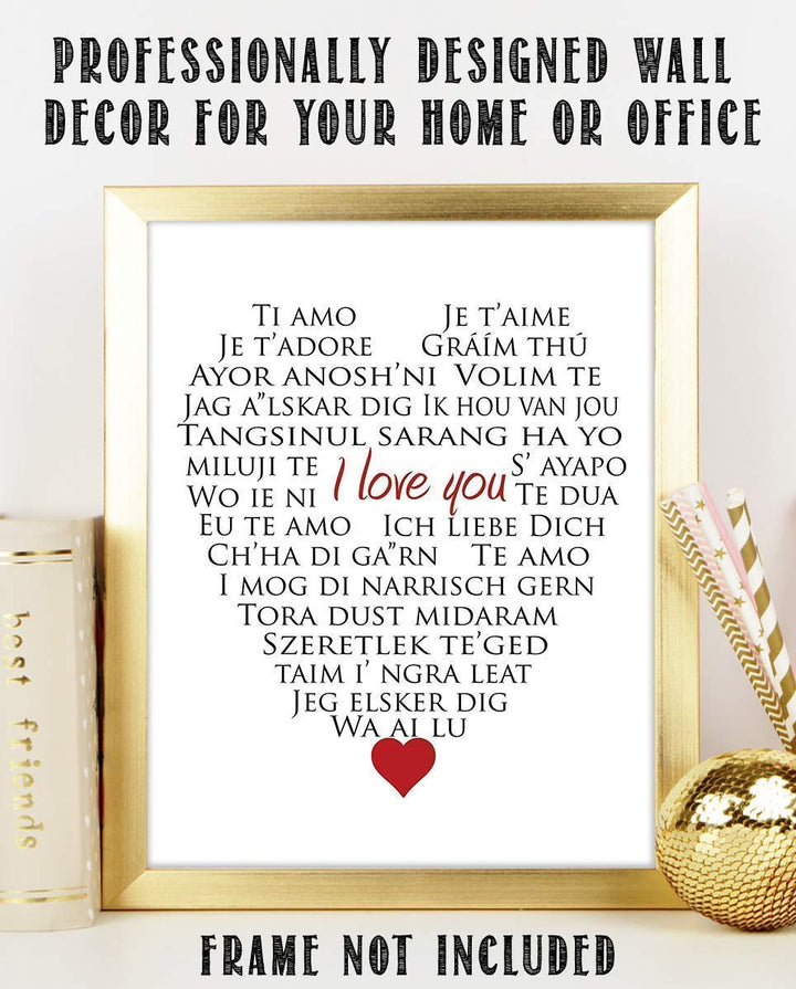 I Love You In Many Languages- Heart Word Art- 8 x10" Wall Art Print- Ready To Frame. Perfect Spouse-Partner Gift. Home Decor- Office Decor. Give a Lasting Gift &amp; Constant Reminder of Your Love.