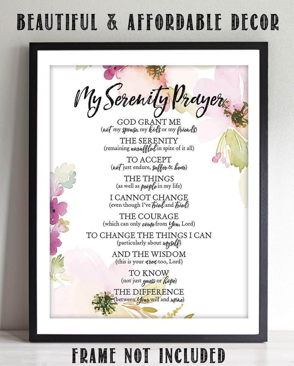 SERENITY PRAYER &amp; Thoughts- 8 x 10"- Art Poster Print- Scripture Wall Art- Elegant Floral Design-Ready to Frame. Home-Church-Office D?cor-Christian Gifts. Inspiring &amp; Encouraging Verse by Niebuhr.
