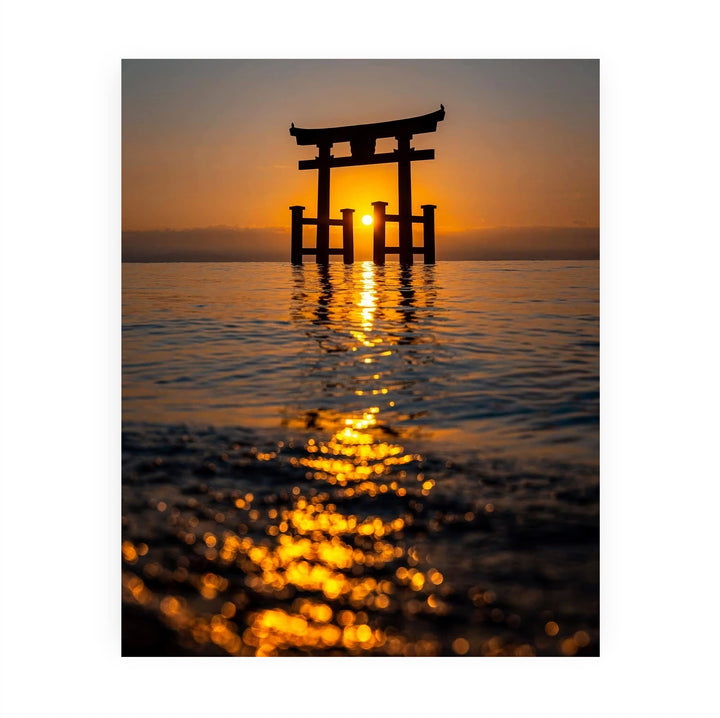 Shinto Shrine Inspirational Wall Art -8 x 10" Peaceful Beach Sunset Picture Print -Ready to Frame. Inspiring Decor for Home-Office-Studio-School-Ocean Themes. Great Zen Gift for Motivation!