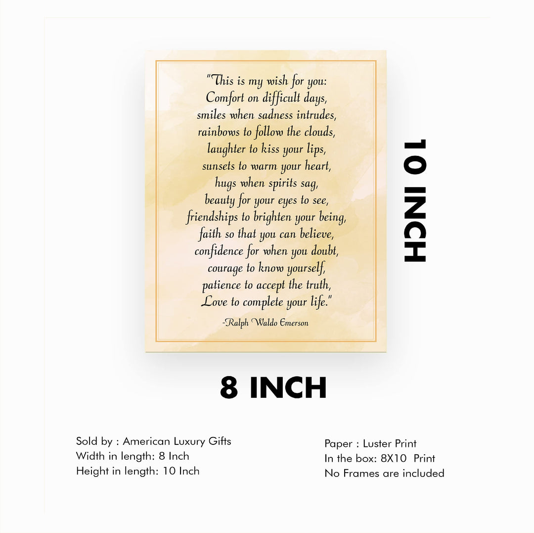 Ralph Waldo Emerson Quotes-"This Is My Wish For You"- 8 x 10" Poetic Wall Art. Inspirational Distressed Parchment Print -Ready to Frame. Home-Office-Study-School Decor. Great Gift for Poetry Fans!