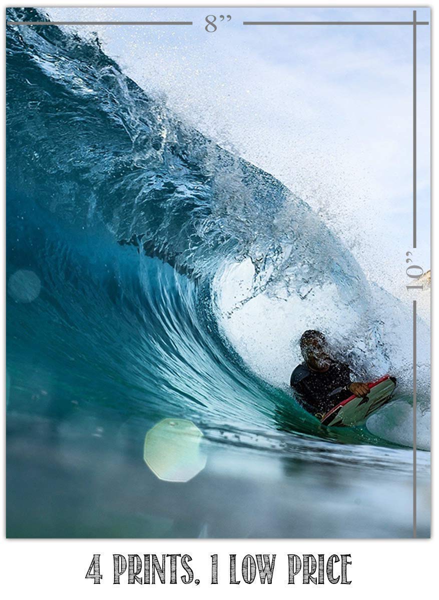 Surfing Lovers Monster Wave Set- 4 Piece Art Image Set of 8 x 10 Prints Ready to Frame. Modern Home D?cor, Office D?cor &amp; Wall Prints for Beach, Ocean and Surfing Themed Decor. Makes a Perfect Gift!