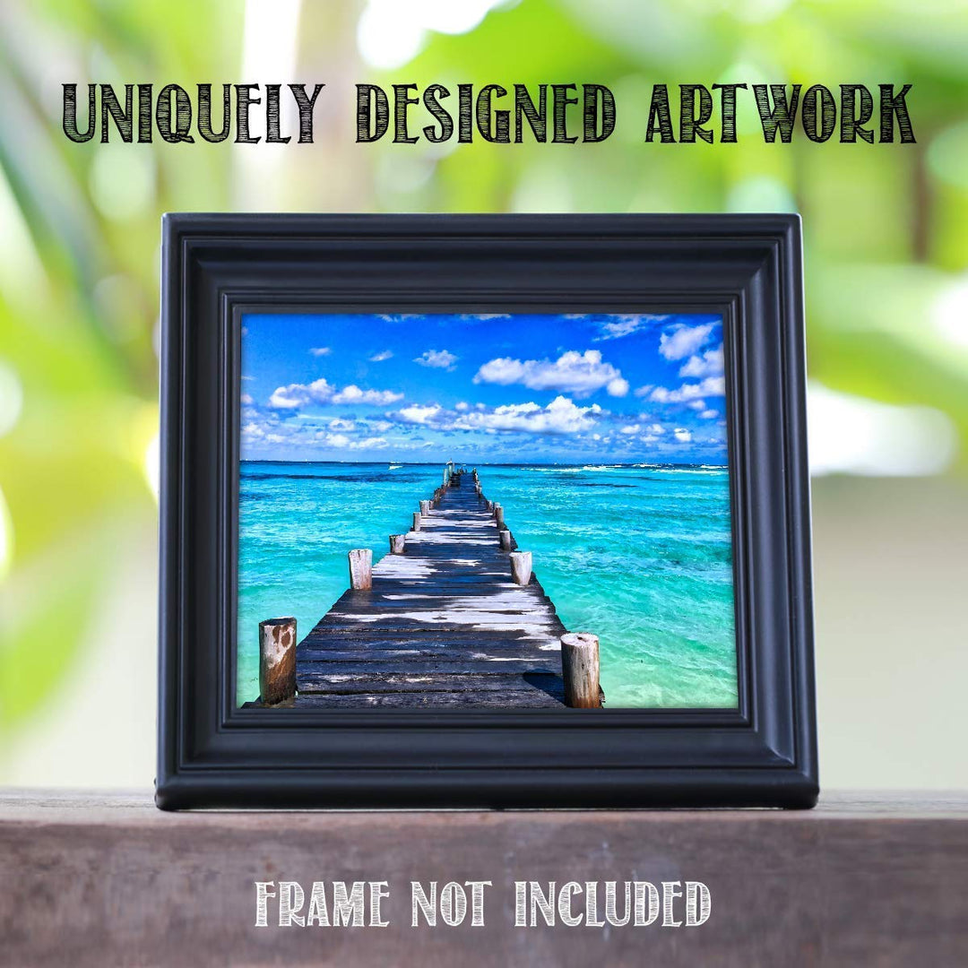 Dock Across the Ocean - 8 x 10" Print Wall Art Ready to Frame. Home D?cor, Office D?cor, Beach Decor &amp; Unique Wall Print. Great Addition for Tropical Decor &amp; Parties. Perfect Gift for Beach Lovers