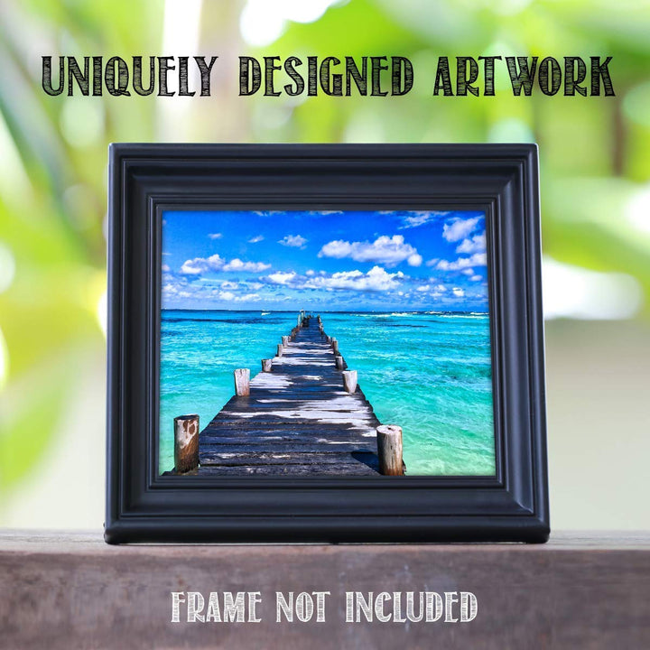 Dock Across the Ocean - 8 x 10" Print Wall Art Ready to Frame. Home D?cor, Office D?cor, Beach Decor &amp; Unique Wall Print. Great Addition for Tropical Decor &amp; Parties. Perfect Gift for Beach Lovers