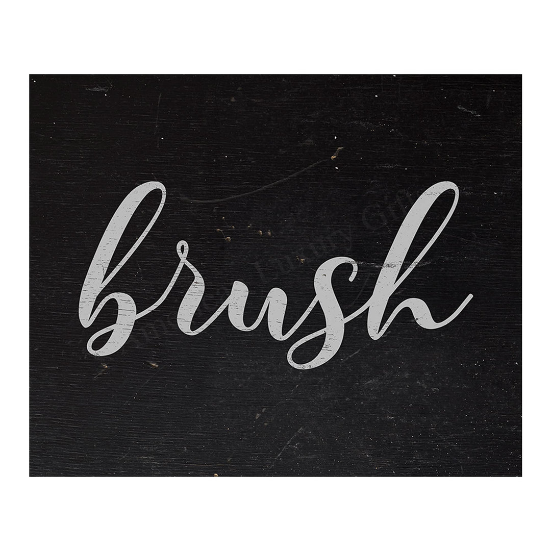 Floss-Brush-Flush-Wash Funny Bathroom Decor-Set of (4)-10 x 8" Typographic Wall Prints-Ready to Frame. Rustic Farmhouse Design. Humorous Signs-Fun Home-Guest Bathroom Decor! Printed on Photo Paper.