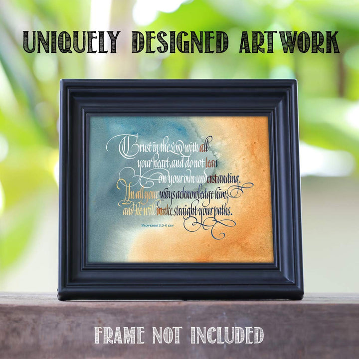 TRUST in the Lord With All Heart- Proverbs 3:5-6. Bible Verse Wall Art-10 x 8- Scripture Wall Art- Ready to Frame. Home D?cor, Office D?cor-Christian Gifts. Perfect Reminder To Have Faith &amp; Trust God.