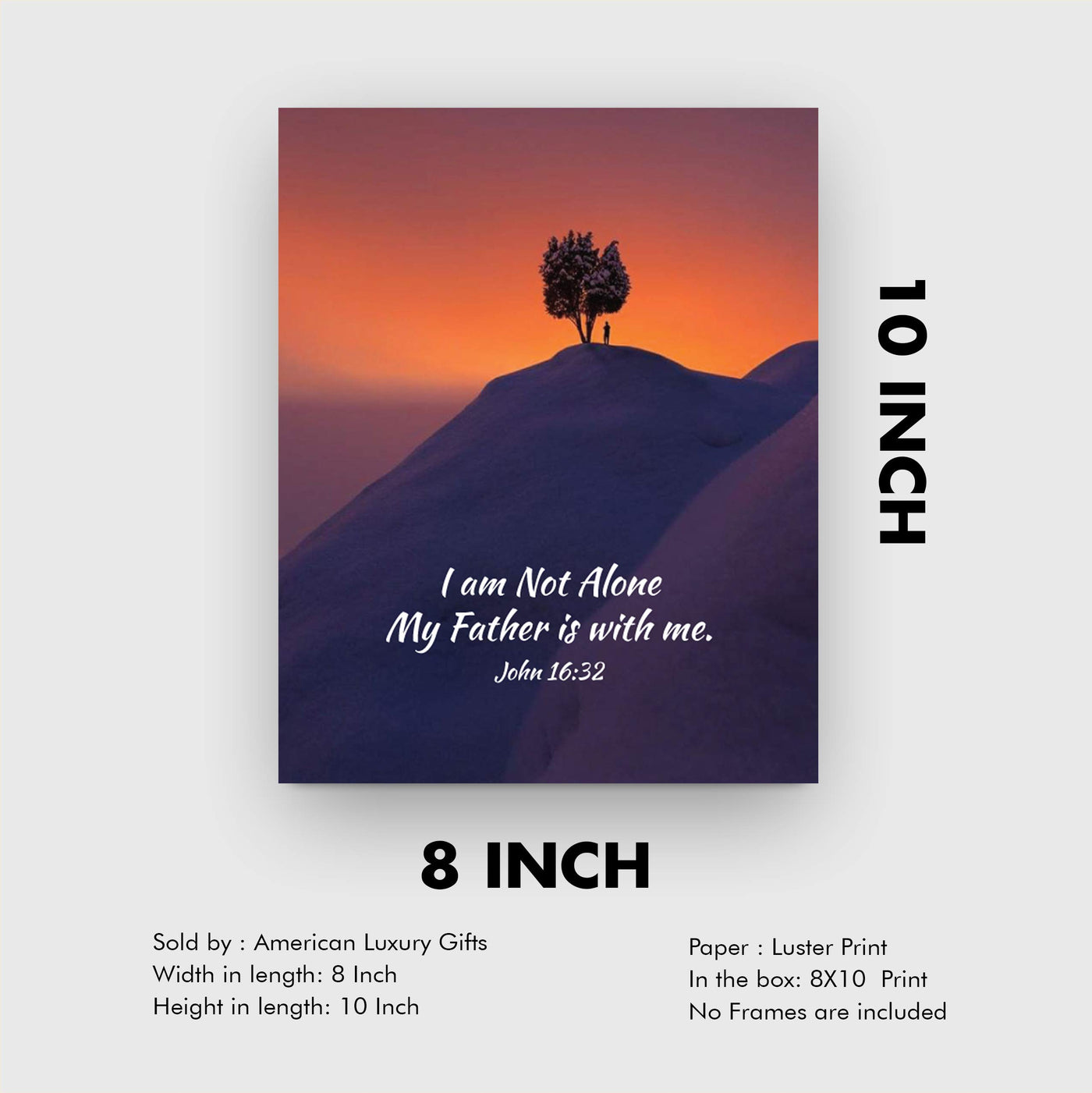 I Am Not Alone on Mountaintop- John 16:32- Bible Verse Wall Art. 8x10- Scripture Wall Art- Ready to Frame. Home D?cor, Office D?cor & Christian Wall Art. Perfect for Anyone Needing Inspirational Verse