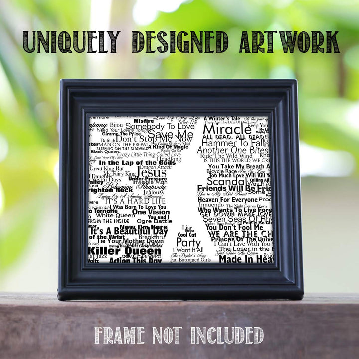 Freddie Mercury-Silhouette &amp; Word Art Print- 8 x 10 Wall Print- Ready To Frame- Queens Classic Songs Quotes. Home Decor-Studio-Bar-Man Cave Decor. Perfect Gift For All Freddie &amp; Queen Fans.