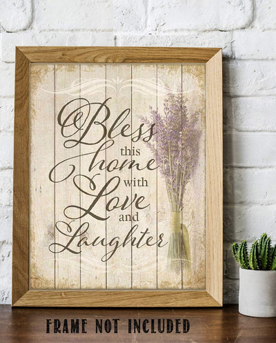 Bless This Home With Love and Laughter- Wood Sign Replica Print- 8 x 10"- Ready to Frame. Rustic, Distressed Home D?cor-Kitchen Decor-Dining D?cor- Great Heartfelt Message-Perfect Housewarming Gift.
