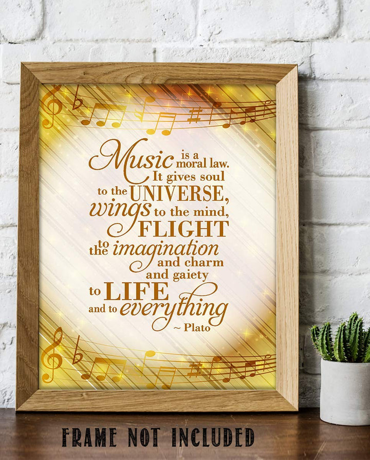 Music Gives Flight To Life &amp; Everything- Plato Quotes Wall Art- 8 x 10" Wall Print-Ready to Frame. Modern Home-Studio-Office-School Music D?cor. Perfect Gift for Music Inspiration &amp; Philosophy.