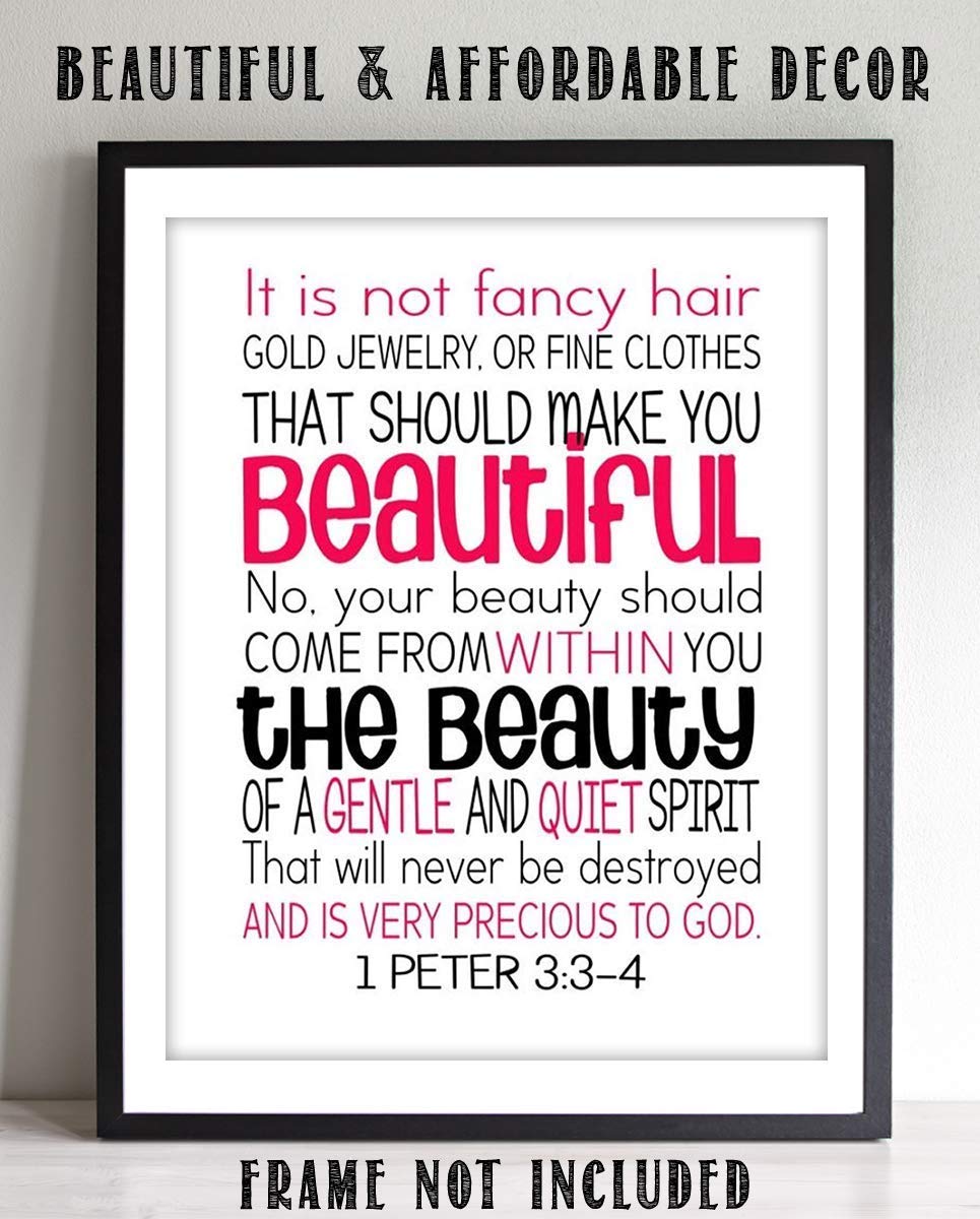 Beautiful- Gentle and Quiet Spirit- 1 Peter 3:3-4- Bible Verse Wall Art- 8x10"- Modern Scripture Wall Art Print- Ready to Frame. Home D?cor- Bedroom Decor. Great Christian Message For Young Women!