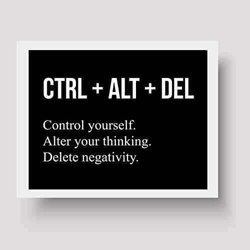"Control Yourself-Alter Your Thinking-Delete Negativity" Motivational Wall Art -10 x 8"