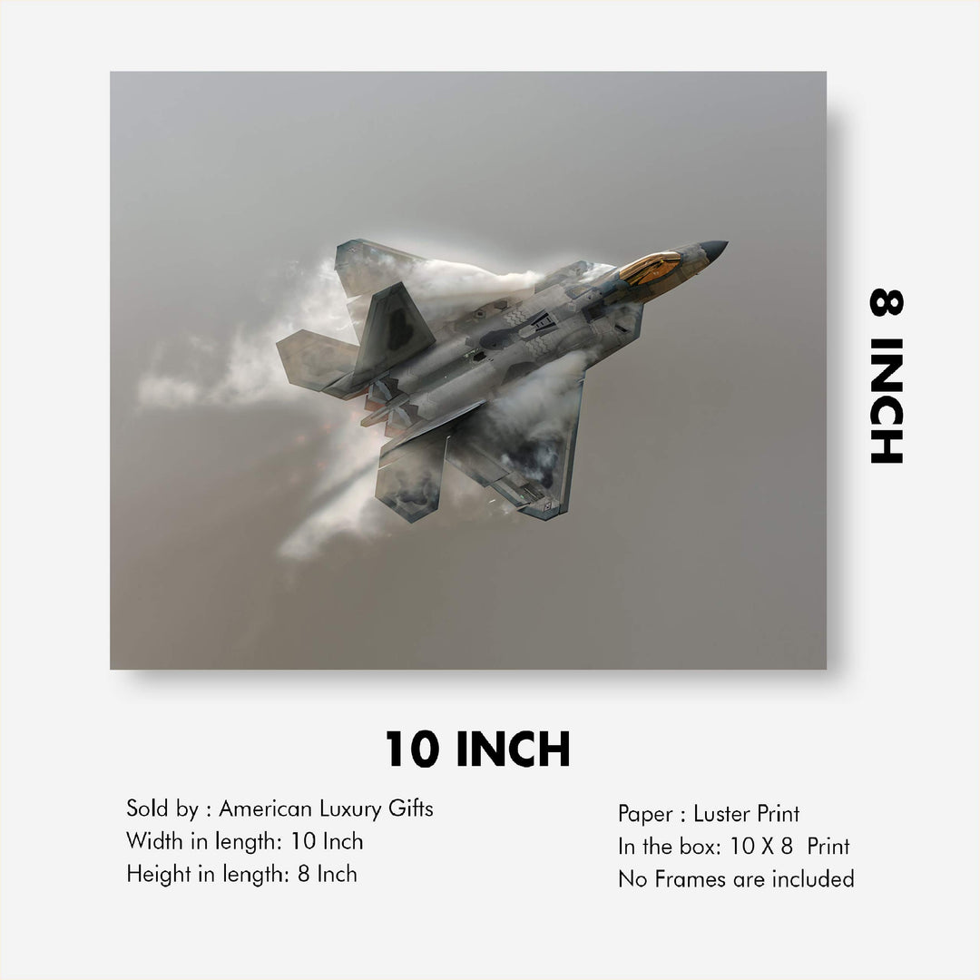 United States Air Force F22A-Fighter Jet Poster Print -10 x 8" Military Aircraft Wall Decor Image-Ready to Frame. Home-Office-Military School Decor. Perfect Sign for Game Room-Garage-Man Cave Decor!