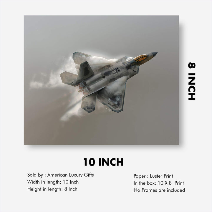 United States Air Force F22A-Fighter Jet Poster Print -10 x 8" Military Aircraft Wall Decor Image-Ready to Frame. Home-Office-Military School Decor. Perfect Sign for Game Room-Garage-Man Cave Decor!