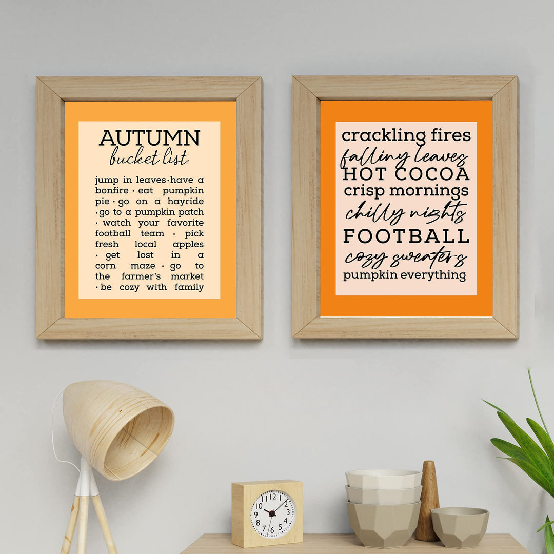 Autumn Bucket List &amp;"Crackling Fires" 2-Piece Wall Art Set- 8 x 10"s Fall Decor Wall Prints-Ready to Frame. Home-Kitchen-Living-Family-Holiday Wall Decor. Great Gift &amp; Reminders of Fall Fun!