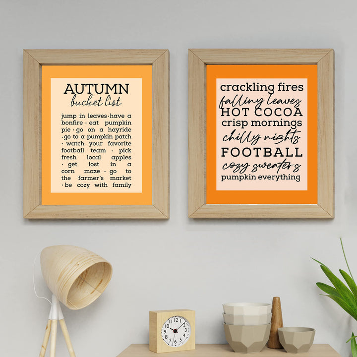 Autumn Bucket List &amp;"Crackling Fires" 2-Piece Wall Art Set- 8 x 10"s Fall Decor Wall Prints-Ready to Frame. Home-Kitchen-Living-Family-Holiday Wall Decor. Great Gift &amp; Reminders of Fall Fun!
