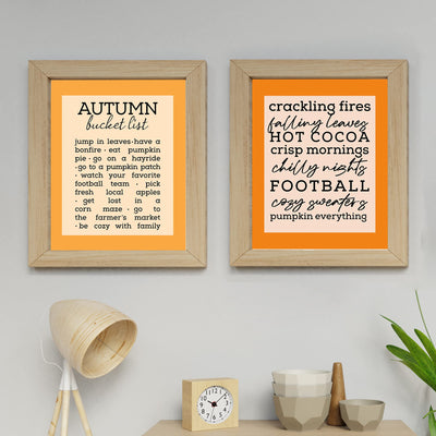 Autumn Bucket List &"Crackling Fires" 2-Piece Wall Art Set- 8 x 10"s Fall Decor Wall Prints-Ready to Frame. Home-Kitchen-Living-Family-Holiday Wall Decor. Great Gift & Reminders of Fall Fun!