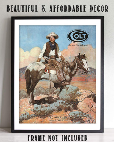 Colt-The Arm of Law & Order- Western Wall Art Sign- 8 x 10"- Gun Sign Replica Print-Ready to Frame. Home-Lodge-Camp-D?cor. Perfect Western Decor Addition For Cowboy & Colt Fans.