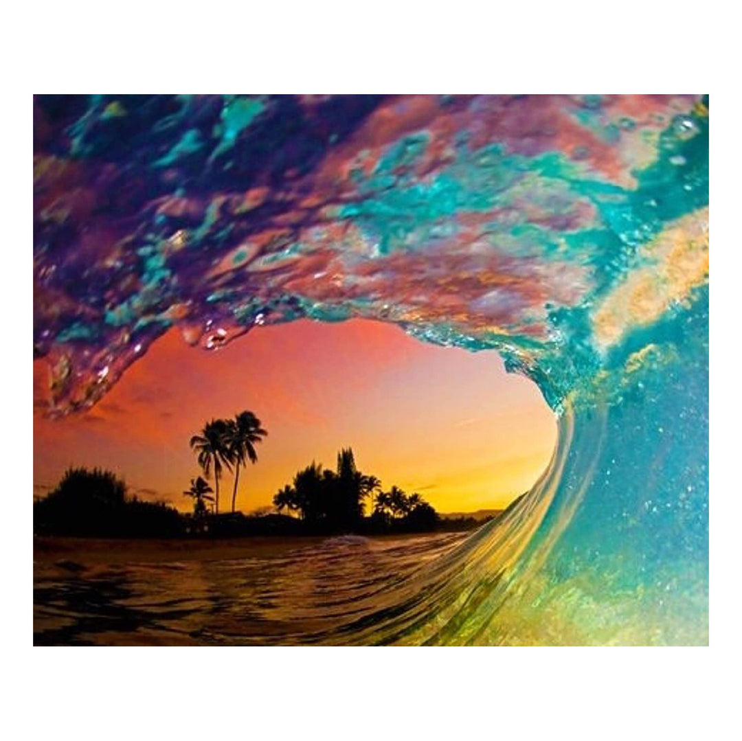 Works of Art Waves with Sunset Surfer-4 Picture Set of 8 x 10?s- Art Image Print Ready to Frame. Modern Home D?cor, Office D?cor &amp; Wall Prints for Beach, Ocean and Surfing Themes. Makes a Perfect Gift