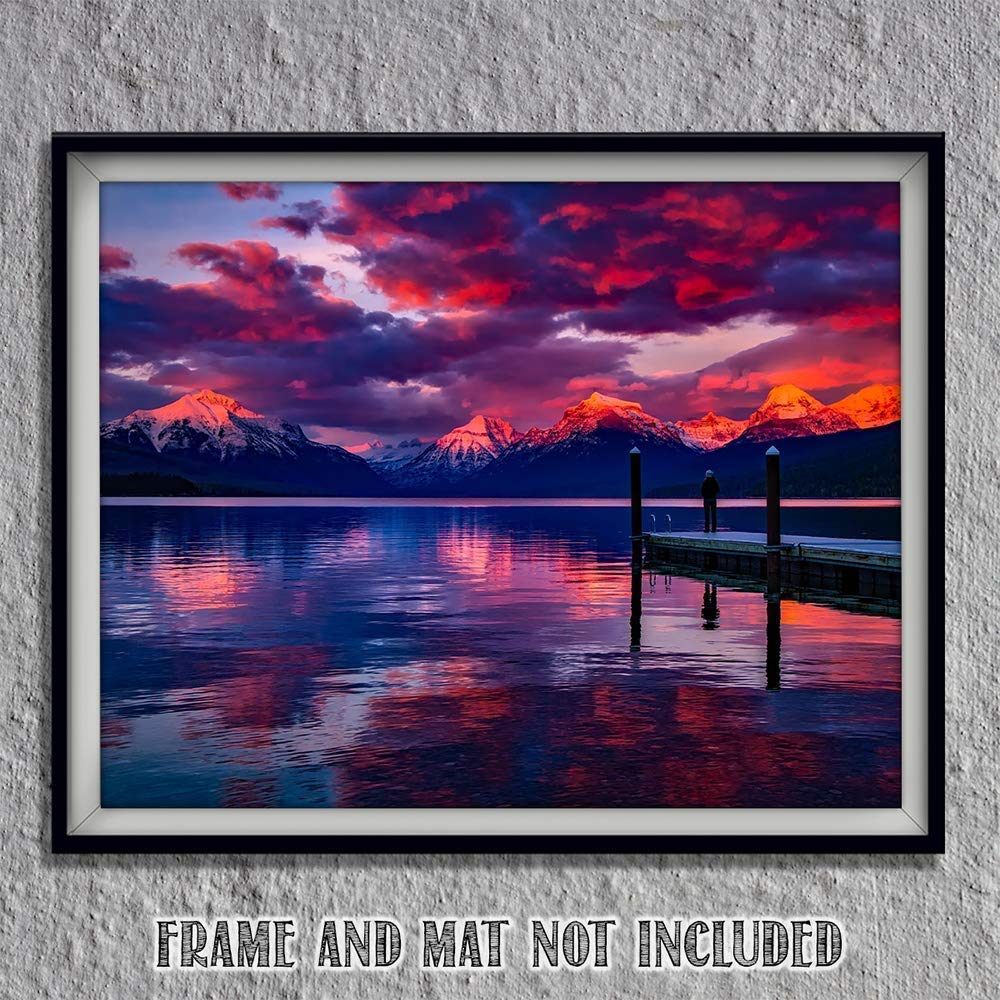 Purple Mountains Majesty- 8 x 10" Print Wall Art- Ready to Frame. Home D?cor, Office D?cor & Wall Print. Beautiful Snow Capped Mountains Reflecting in the Lake at Sunset. Perfect Wall Art for any Room