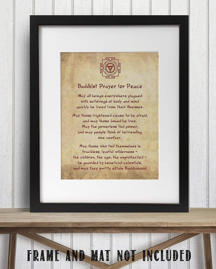 Buddhist Prayer For Peace Art Print- 8 x 10" Wall Art Parchment Print- Ready to Frame. Asian Home D?cor, Studio &amp; Office D?cor. Perfect Gift for Buddhism, Zen &amp; Inspiration.