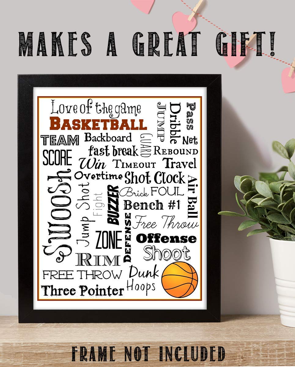 Basketball Fundamentals Word Art-8 x 10"-Poster Print- Ready To Frame. Motivational Wall Art with Key"Game Talk". Sports Home Decor-Bedroom Decor. Great for Locker Room-Gym-Man Cave. Love of The Game