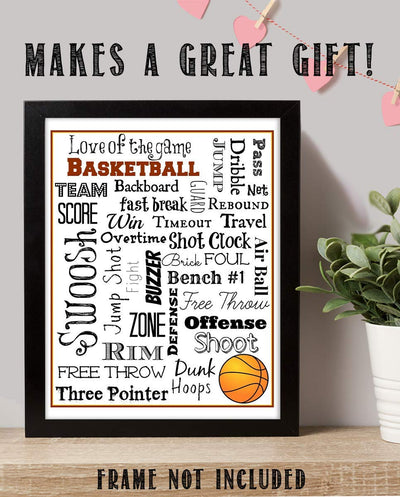 Basketball Fundamentals Word Art-8 x 10"-Poster Print- Ready To Frame. Motivational Wall Art with Key"Game Talk". Sports Home Decor-Bedroom Decor. Great for Locker Room-Gym-Man Cave. Love of The Game