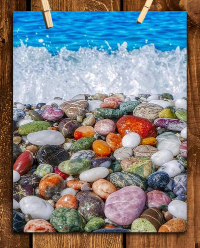 Gemstone Beach- 8 x 10" Print Wall Decor Art- Ready to Frame. Home D?cor-Office D?cor. Beautiful Natural Stones Polished By Beach Waves. Great Art Gift for Nature- Coastal- Rock Lovers.