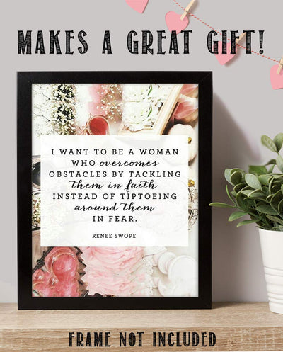 Renee Swope Quotes-Spiritual Wall Art- ?Be a Woman Who Overcomes By Faith vs. Fear?- 8 x 10" Modern Typographic Print-Ready to Frame. Religious Home-Office-Church D?cor. Encouraging Christian Gift.