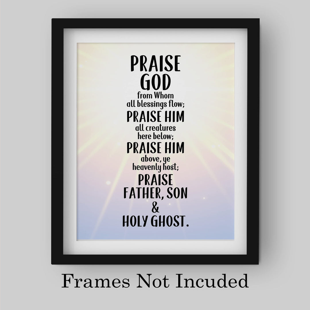 Praise God From Whom All Blessings Flow Christian Hymn Music Wall Art -8 x10" Inspirational Scripture Song Print -Ready to Frame. Classic Hymnal Decoration for Home-Office-Church &amp; Religious Decor!