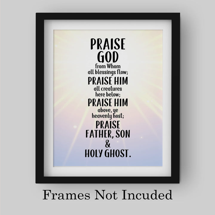 Praise God From Whom All Blessings Flow Christian Hymn Music Wall Art -8 x10" Inspirational Scripture Song Print -Ready to Frame. Classic Hymnal Decoration for Home-Office-Church &amp; Religious Decor!