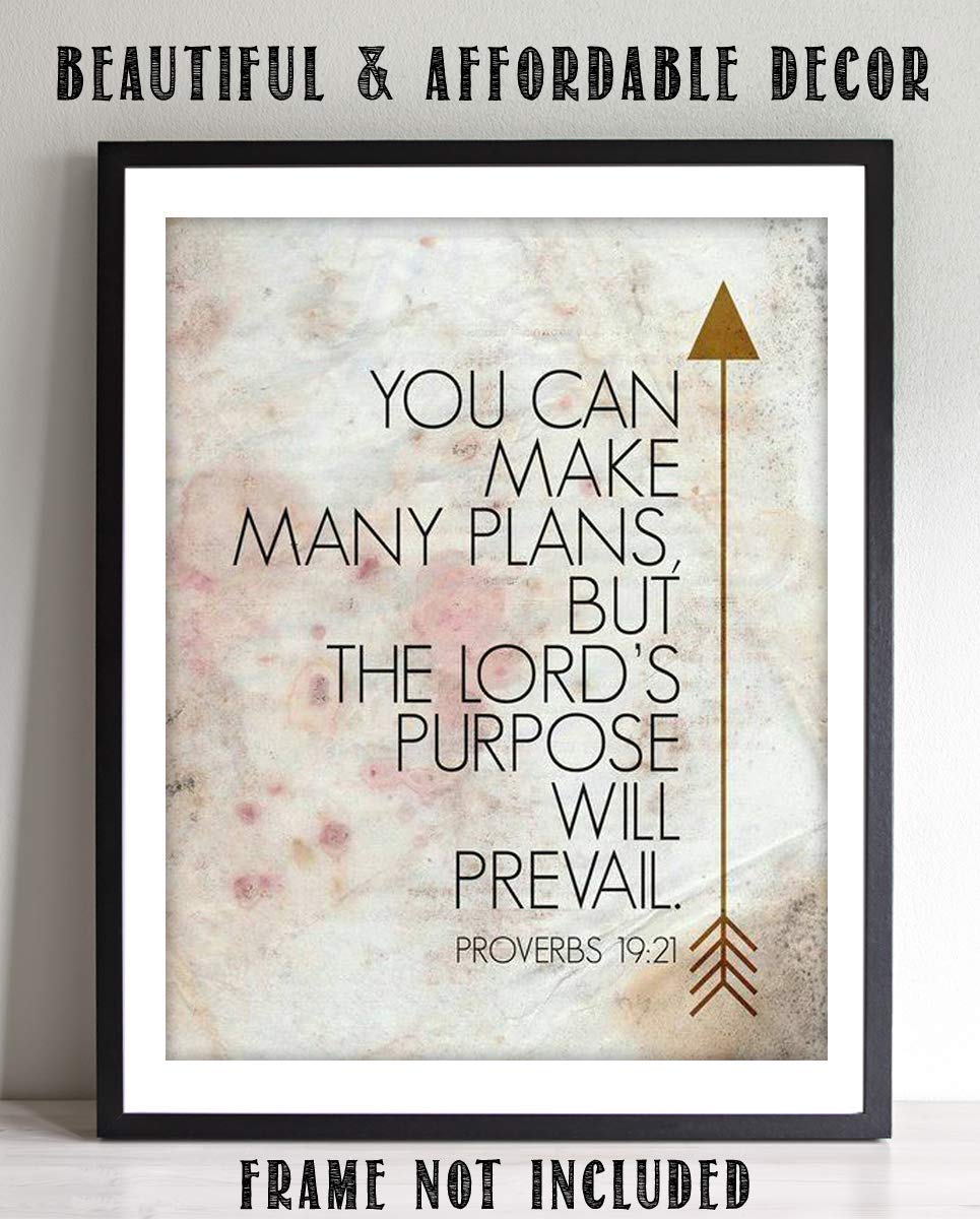 Proverbs 19:21-"You Can Make Many Plans-Lord Will Prevail"-Bible Verse Wall Art- 8x10"- Scripture Wall Print-Ready to Frame. Distressed Parchment Print Design. Home Decor-Office D?cor-Christian Gifts.