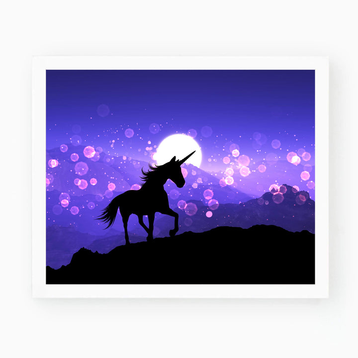 Magical Unicorn Under the Moon- 10 x 8" Wall Art Print- Ready to Frame. Home-Girls Bedroom-Nursery-Play Room Decor. Wall Prints for Animal Themes &amp; Children&