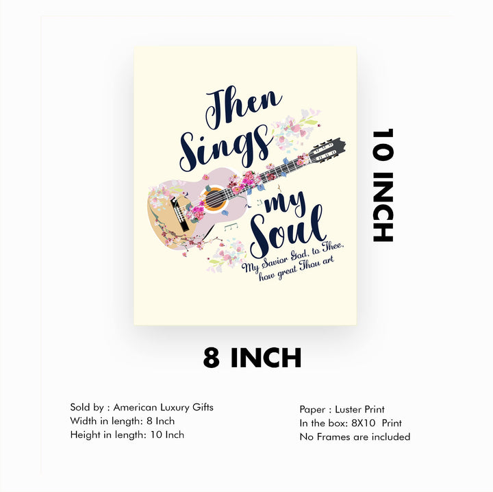Then Sings My Soul, My Savior God to Thee Song Lyrics Wall Art -8 x 10" Christian Worship Music Print -Ready to Frame. Floral Guitar Print. Inspirational Home-Office-Church Decor &amp; Religious Gifts!