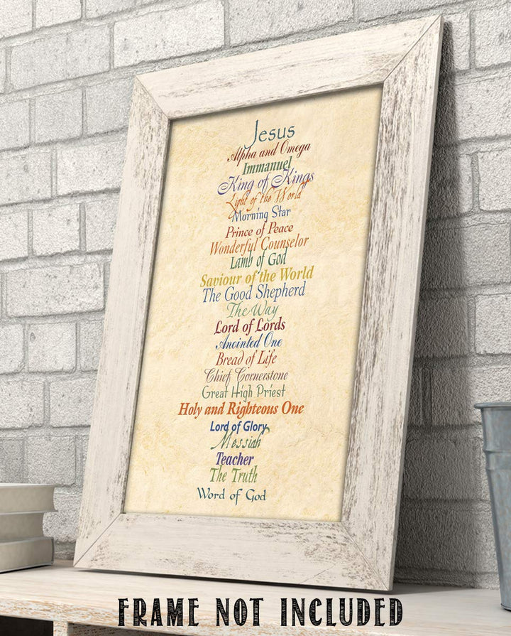 Names of Jesus- King, Prince, Lamb.- Bible Wall Art. 10 x 8"-Scripture Wall Print-Ready to Frame. Modern Typographic-Parchment Print Design. Home-Office-Church D?cor. Beautiful Christian Gift.