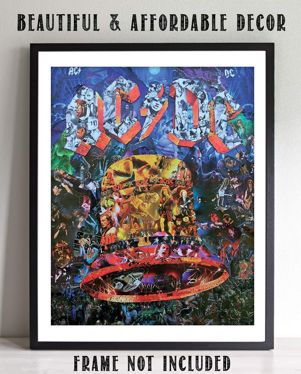 AC DC-"BELL" Music Poster Print- Collage Picture Collection- 8 x 10 Wall Print- Ready To Frame- Famous Rock Band Pictures Poster. Home-Studio-Bar-Dorm-Man Cave Decor. Perfect Gift For All AC/DC Fans.