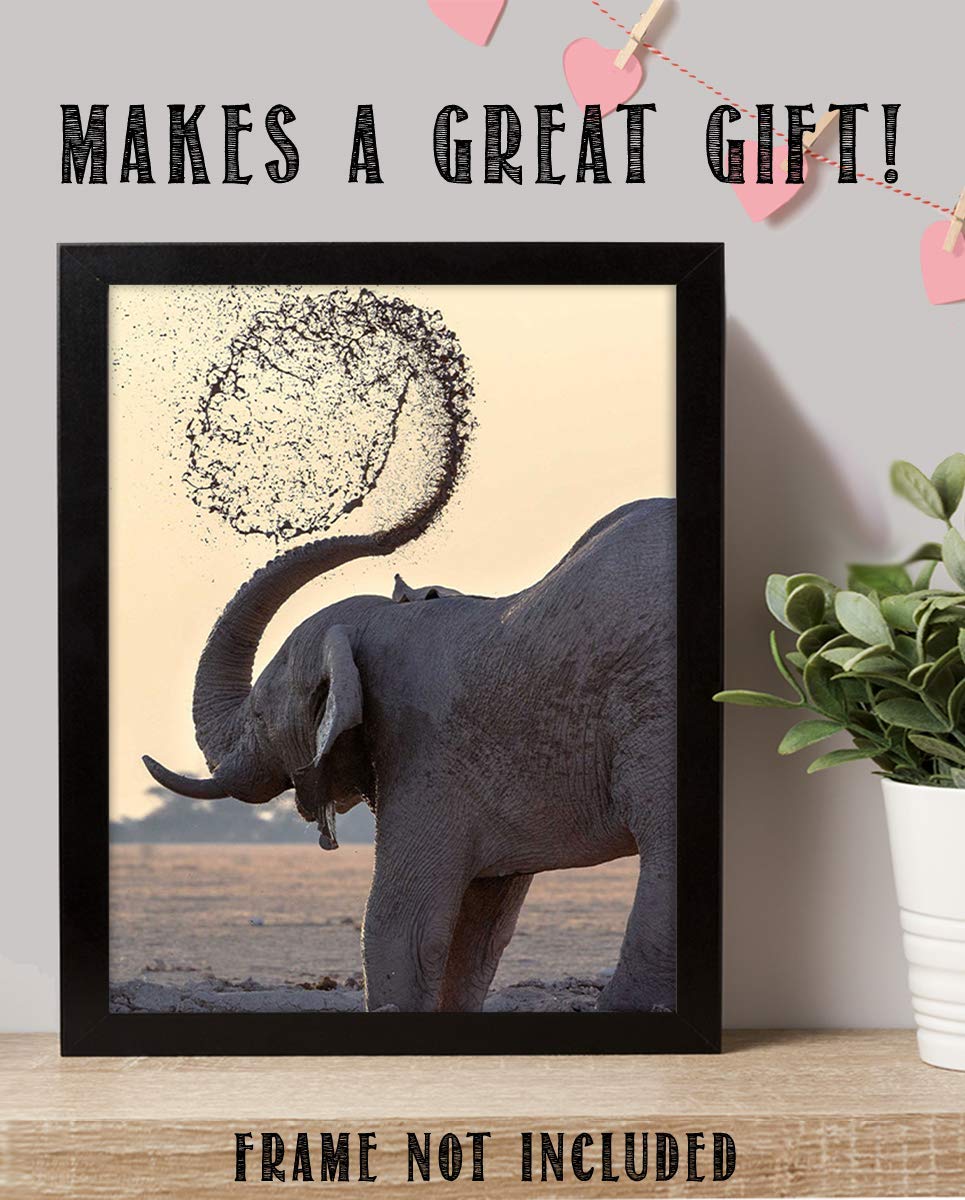 Elephant Shower At Watering Hole- 8 x 10" Print Wall Art- Ready to Frame- Home D?cor, Nursery D?cor & Wall Prints for Animal Themes & Children's Bedroom Wall Decor. Great Natural Wildlife Photo!