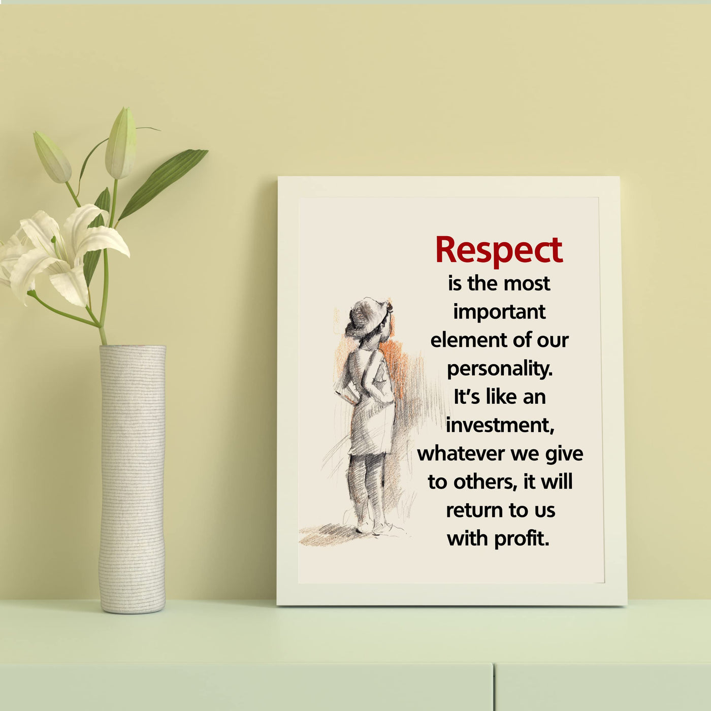 Respect is the Most Important Element- Inspirational Quotes Wall Art- 8 x 10" Life Lesson Sketch Design Print -Ready to Frame. Motivational Home-Office-Classroom-Dorm Decor. Great Gift & Reminder!