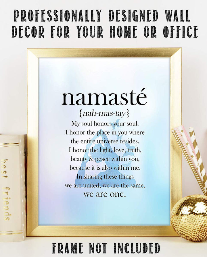 Namaste in Blue Hue-"We Are One"- Inspirational Wall Art in Yoga Pose-8 x 10 Print Wall Art- Ready to Frame. Home D?cor, Studio D?cor &amp; Wall Print. Inspirational Quote- Perfect Gift to Share the Love
