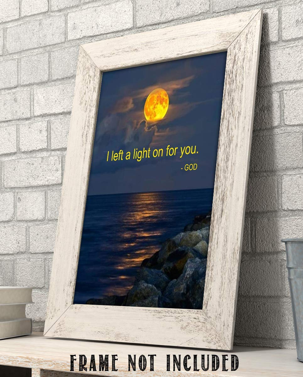 I Left a Light On For You-God- 8 x 10" Spiritual Wall Decor. Modern Typographic Print-Ready to Frame. Home-Office-School-Church D?cor. Great Christian Gift. Inspiring Reminder HE is Always There.