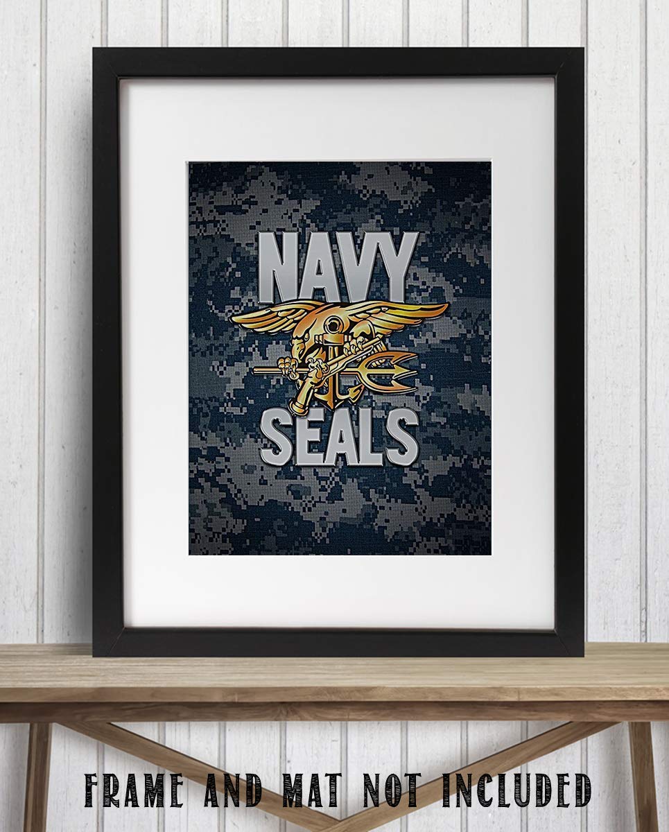 Navy Seals Trident Logo Print- 8 x 10"- Wall Art Prints-Ready To Frame- Official Navy Seals Trident On Camo-Replica Poster Print. Home Decor-Office Decor-Military Decor. Pride For Some of the Best.